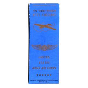 US Army Air Corps Military Airplane Matchbook Cover 1940's Officers Club Plane